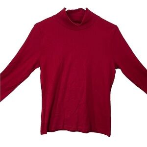 Talbots Women Sweater Sz M Petite Red Turtleneck Knit Layering Cotton Base Layer